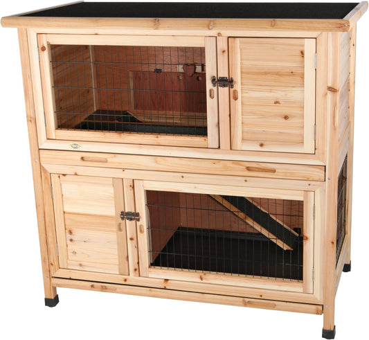 Trixie 2-Story Rabbit Hutch with Retreat Area, Non-Slip Ramp, Hinged Roof with Locking Arm, 4 Doors, 2 Metal Slide Latches, and Pull-Out Trays for Easy Cleaning