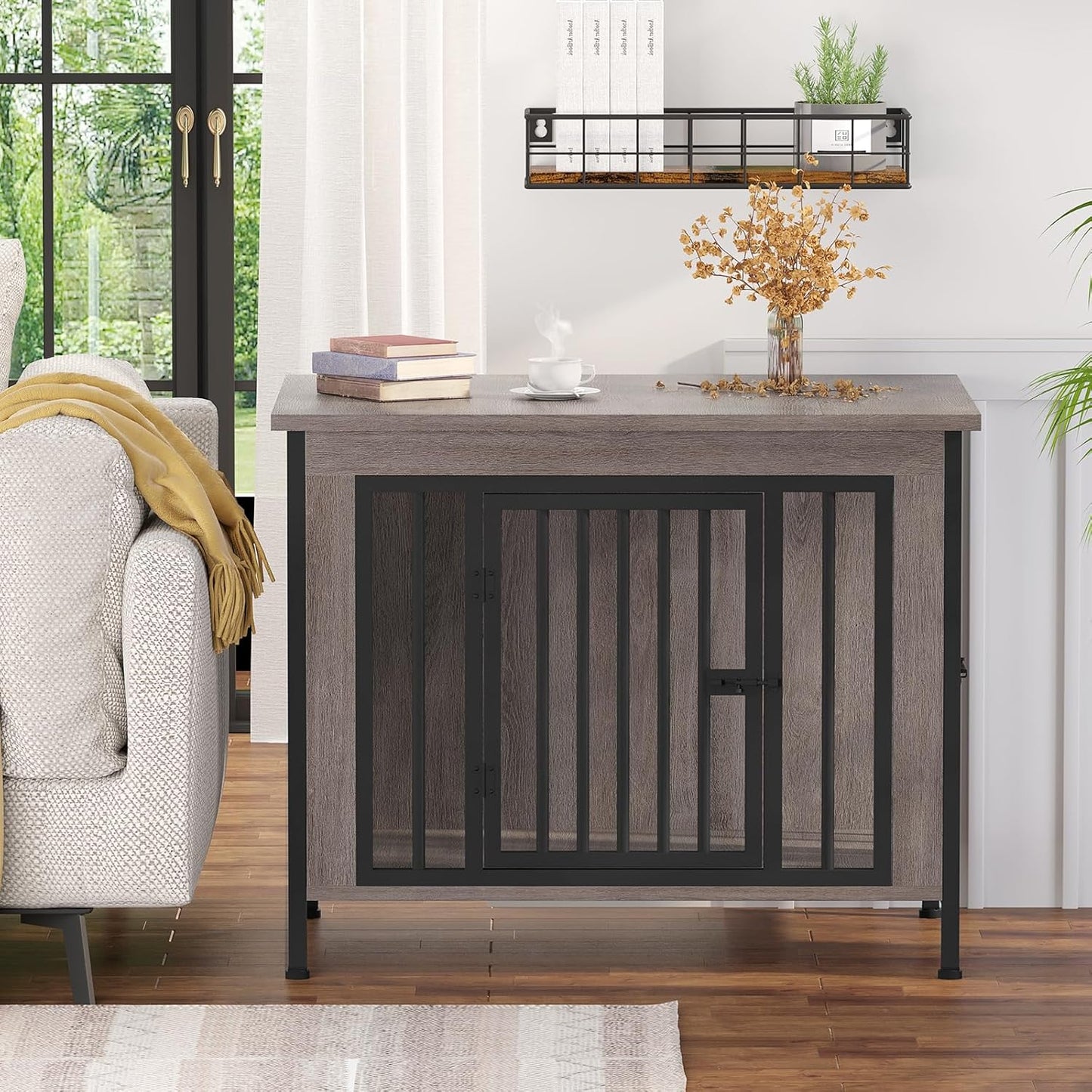 EasyCom 31.5" Small Dog Crate Furniture, Chew-Resistant Dog Crates for Small and Medium Dogs, Dog Kennel Furniture Indoor with 2 Doors and 3.94" Raised Feet, as TV Stand, End Table, Crate Table