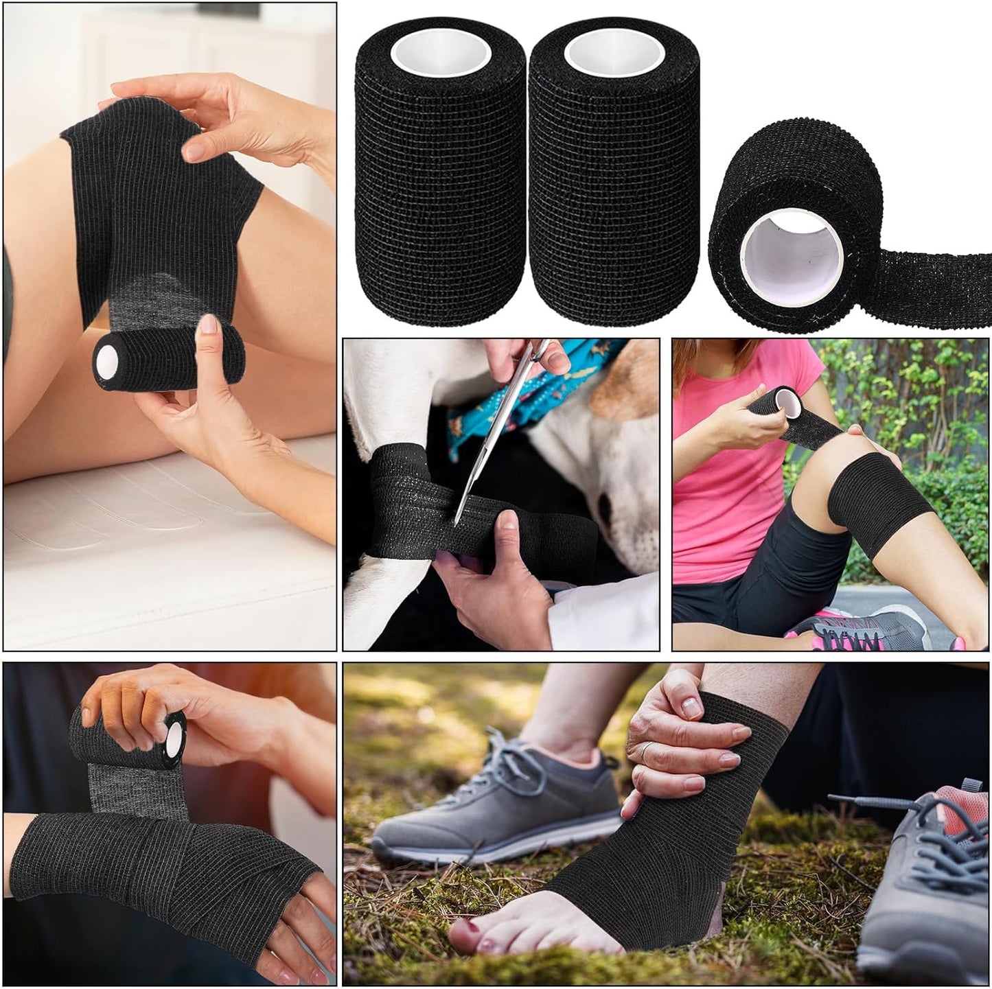 Treela 36 Pcs Self Adherent Bandage 3" X 5 Yard Wrap Breathable Cohesive Bandage Elastic Adhesive Tape for Stretch Athletic Sports Wrist Ankle(Black)