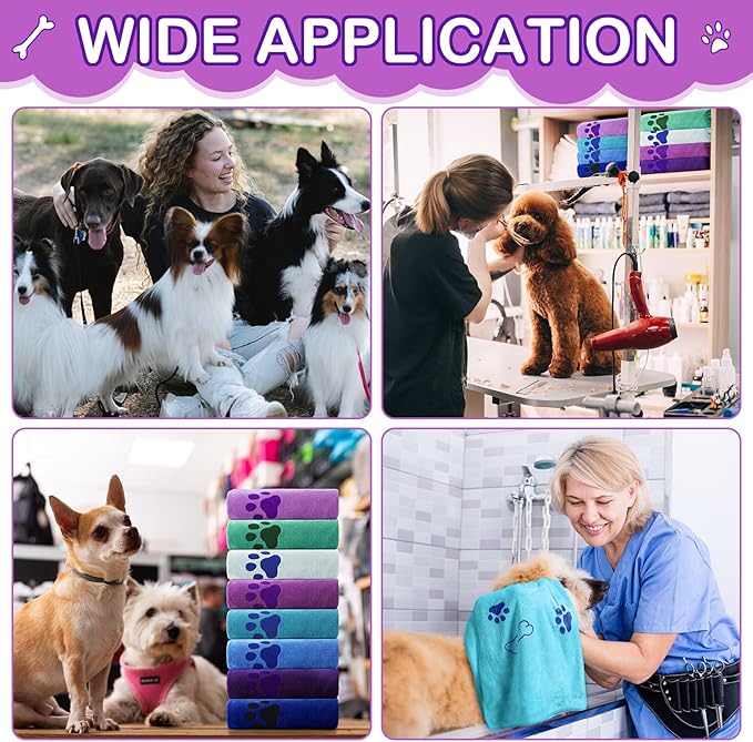 Chumia 8 Pcs Dog Towels for Drying Dogs Cats Pet Towels Bulk Puppy Microfiber Quick Drying Paw Bath Bathing Supplies Absorbent for Medium Pets(Classic Color,55 x 28 Inch)