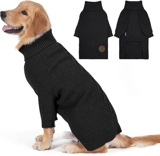 cyeollo Warm Turtleneck Large Dog Sweater, Stretchy & Cozy Knit Doggy Sweater with Sleeves Boy Fall Winter Cold Weather Big Dog Clothes Like Doberman Labrador, Black XXXL