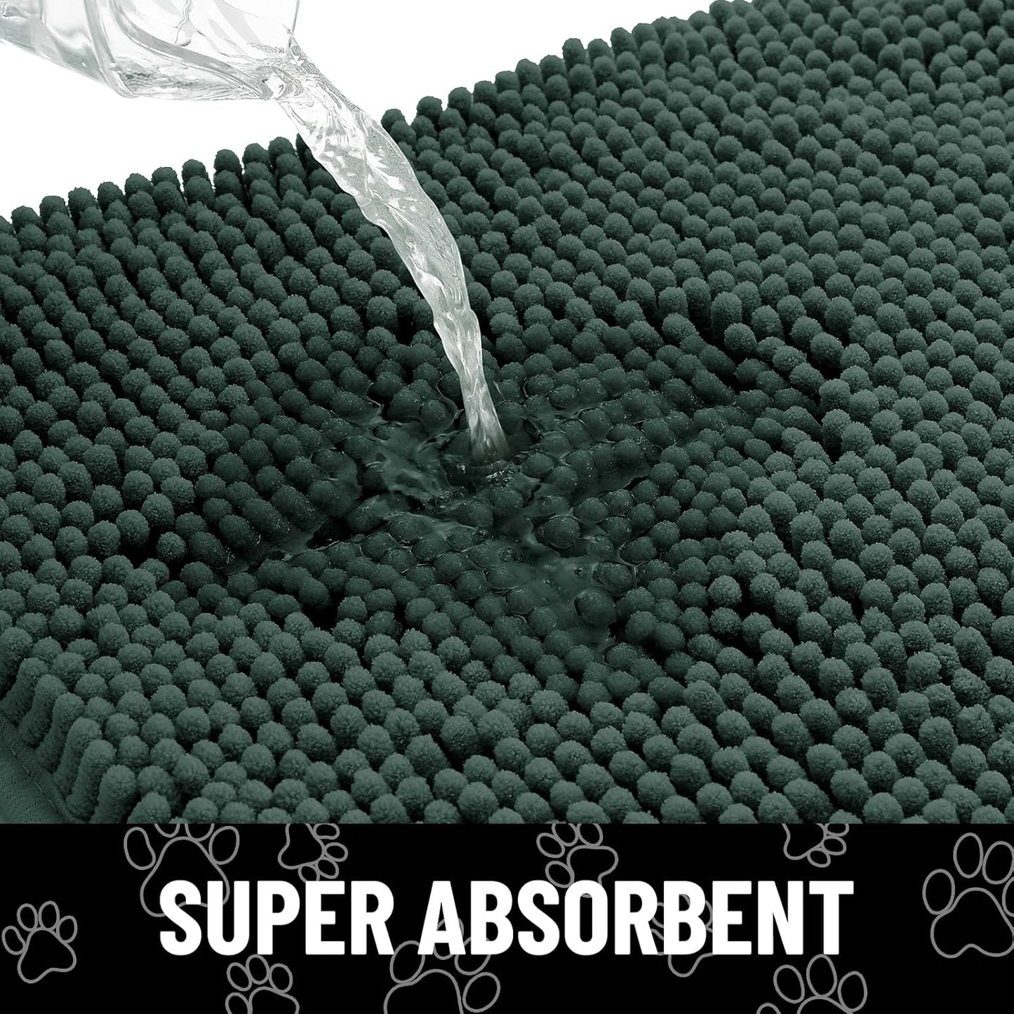 Smiry Dog Door Mat for Muddy Paws, Absorbent Dirt Trapper Non Slip Quick Dry Washable Chenille Mat for Mud Dogs, Entry Rug for Indoor and Outdoor (48x30 Inches, Green)