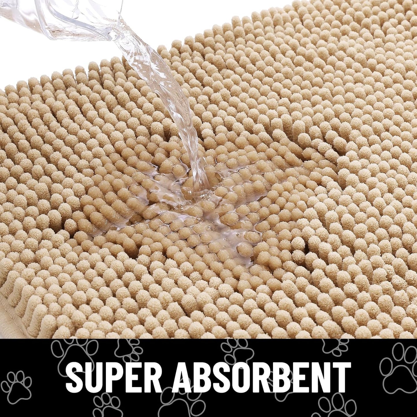 Smiry Dog Door Mat for Muddy Paws, Absorbent Dirt Trapper Non Slip Quick Dry Washable Chenille Mat for Mud Dogs, Entry Rug for Indoor and Outdoor (47x24 Inches, Beige)