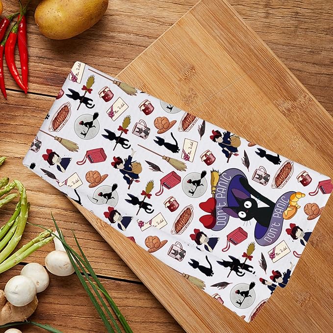 CMNIM Kiki Inspired Gifts Kiki Kitchen Towel Kiki Bakery Gifts for Baking Lover Kiki Anime Fans Gift Black Cat Jiji Hand Towel (25429 K Cat Towel)