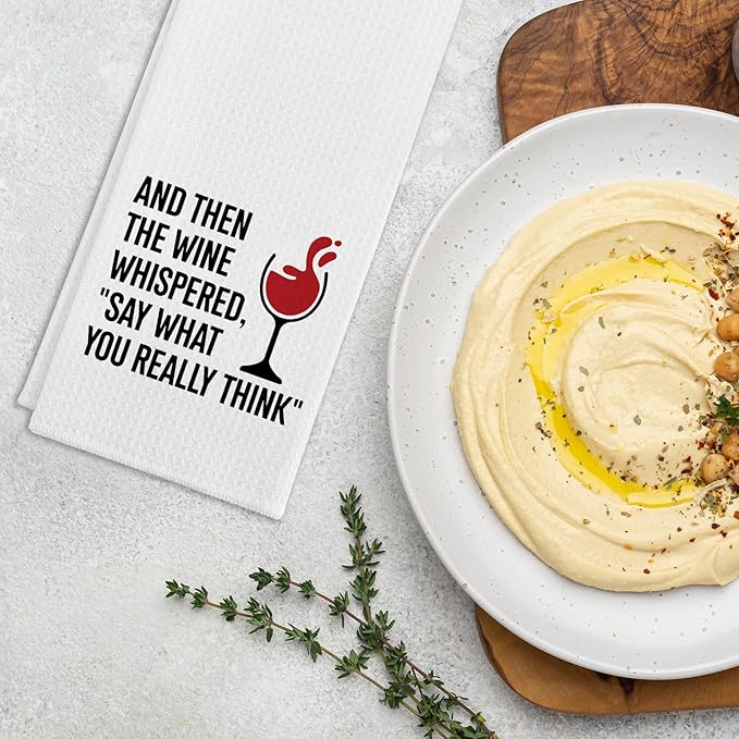 Funny Kitchen Towels for Women, and Then The Wine Whispered Dishcloths, Wine Lovers Gifts, Kitchen Decorative Tea Towels with Saying, Sweet Housewarming Gifts for Hostess Housewife Friend