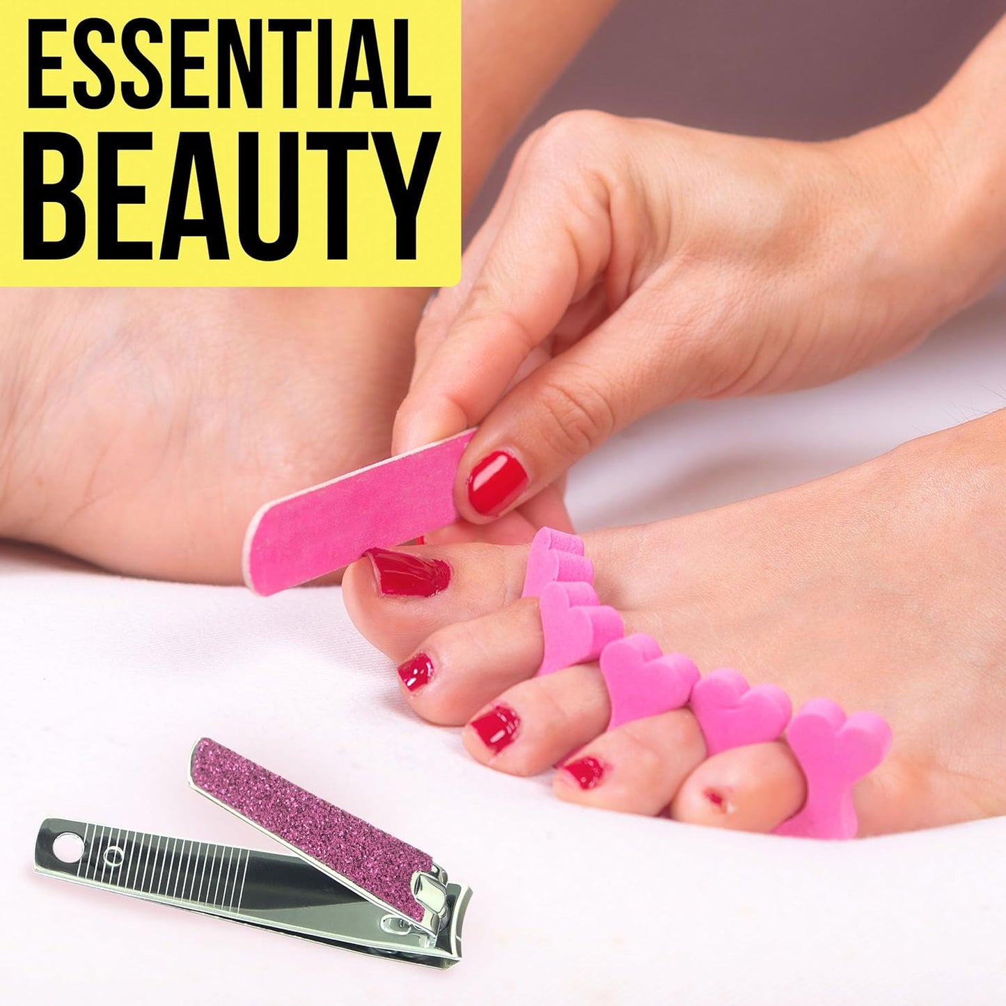 Nail Clippers Set - 2pc Pink Glitter Nail Clipper Value Pack, Big & Small Precision Nail Clippers Pack, Essential Manicure & Pedicure Tools