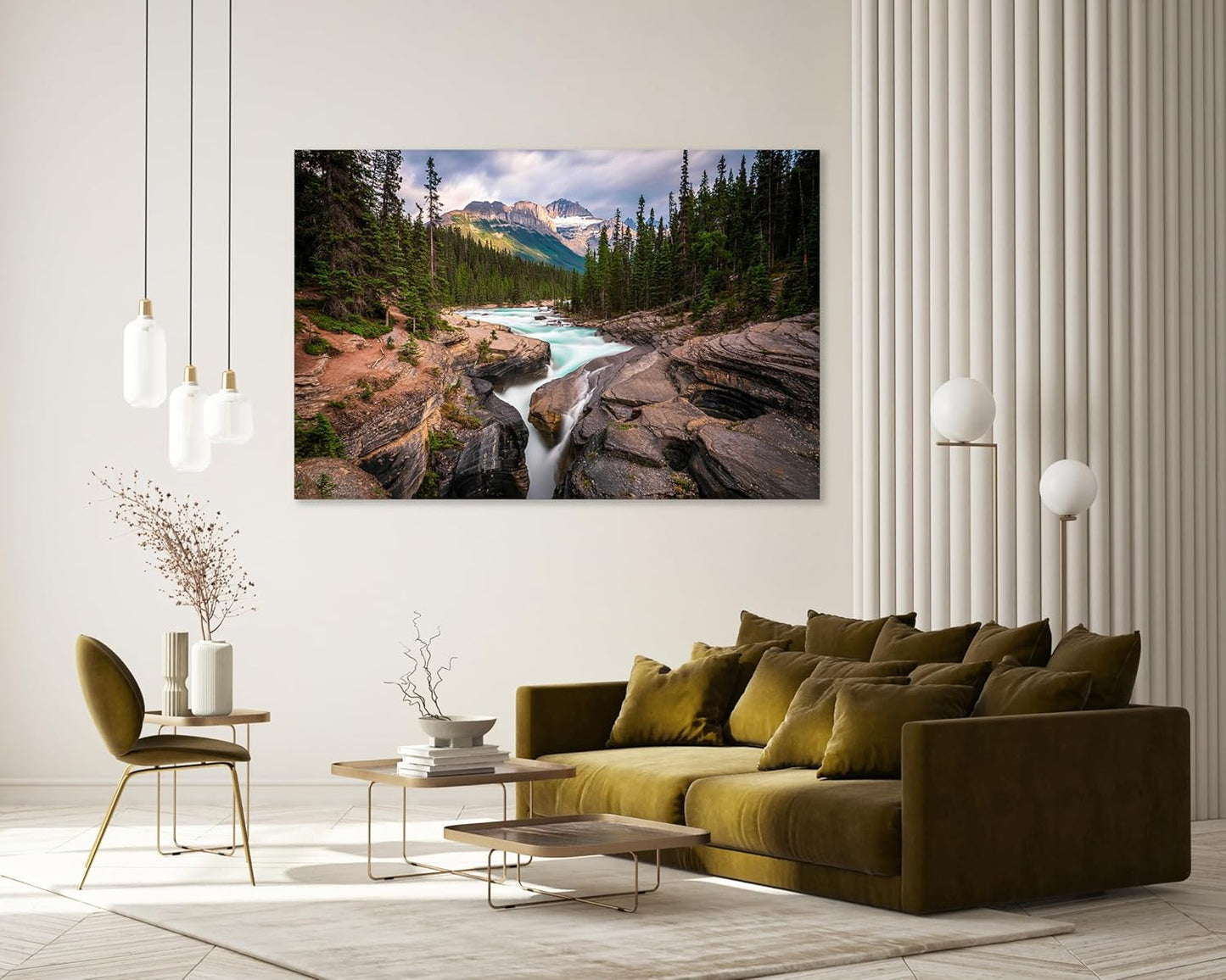 Nature Wall Art Prints - Ocean Forest Mountain Lake Canvas Landscapes - Small to Extra Large Living Room Bedroom Kitchen Bathroom Décor (Mountain River Waterfall, 24L" x 36W")