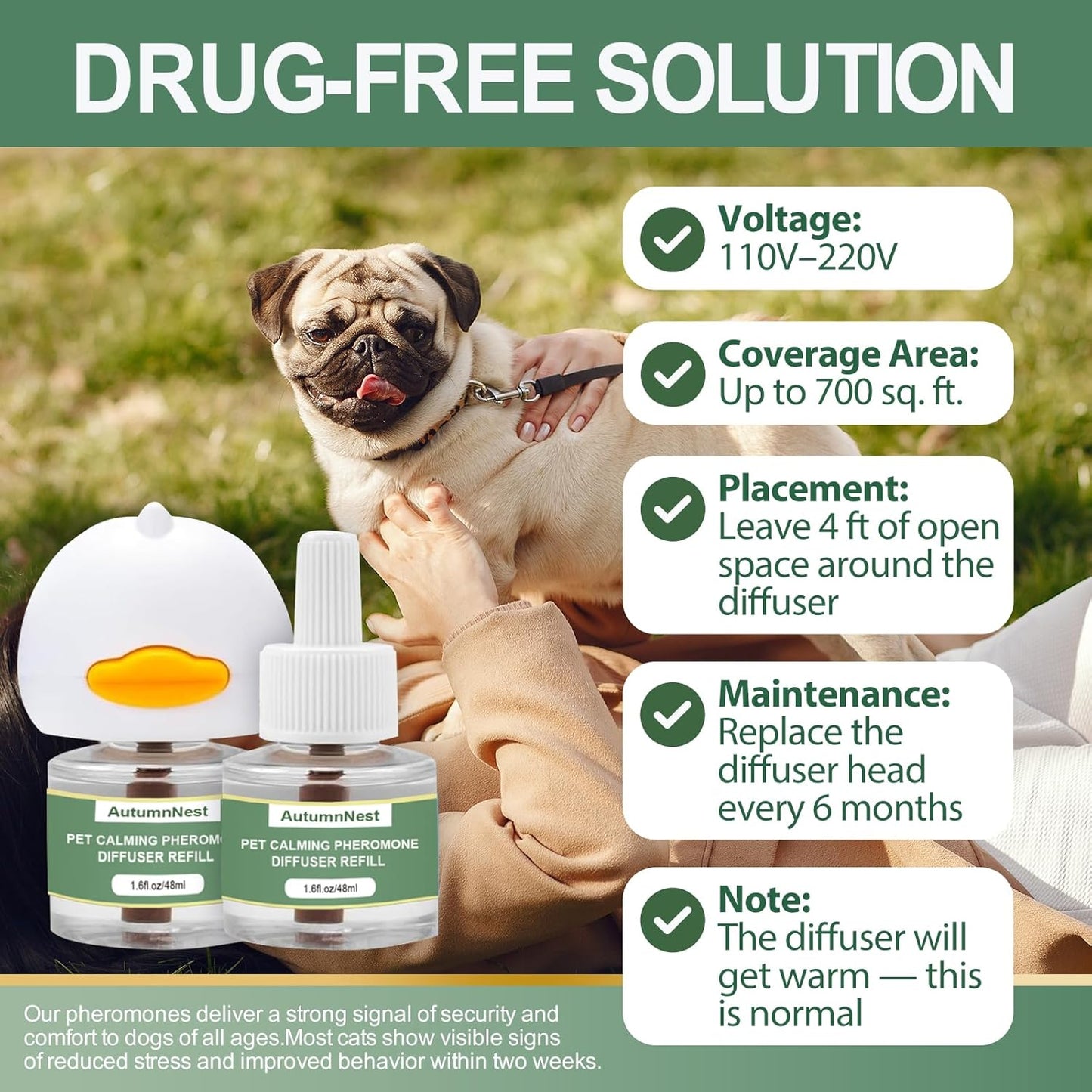 4-In-1 Dog Calming Diffuser Kit with 3 Refills (48ml Each), Plug-in Pheromone Dispenser for Dogs, 90-Day Supply, Covers 700 sq ft, Safe & Odorless Stress Relief Solution, Promotes Relaxed Behavior