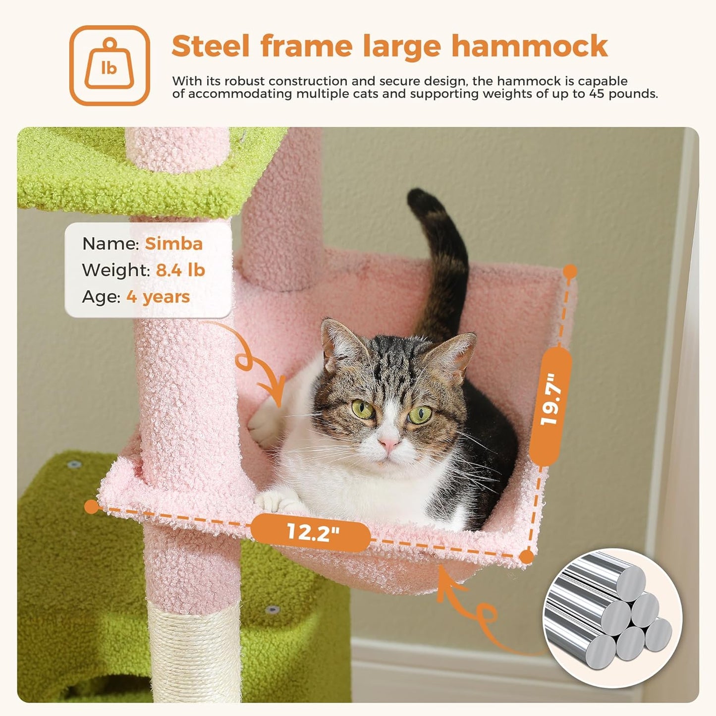 PAWZ Road 70 Inch Cat Tower, Pink Cat Tree with 2 Cozy Condos, 2 Plush Perch, Large Basket, 2 Scraching Pad & 6 Scraching Posts for Indoor Cats Large Adult