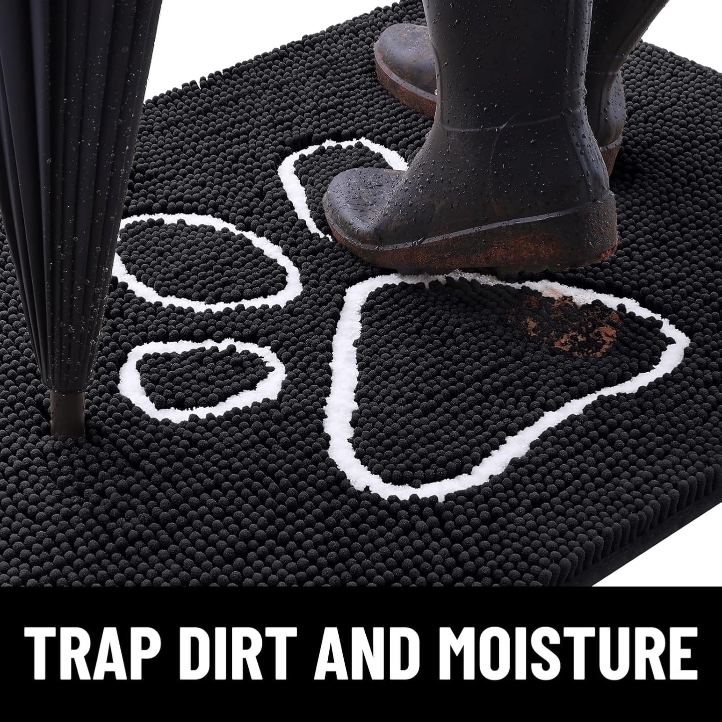 Smiry Dog Door Mat for Muddy Paws, Absorbent Dirt Trapper Non Slip Quick Dry Washable Chenille Mat for Mud Dogs, Entry Rug for Indoor and Outdoor (24x16 Inches, Black)