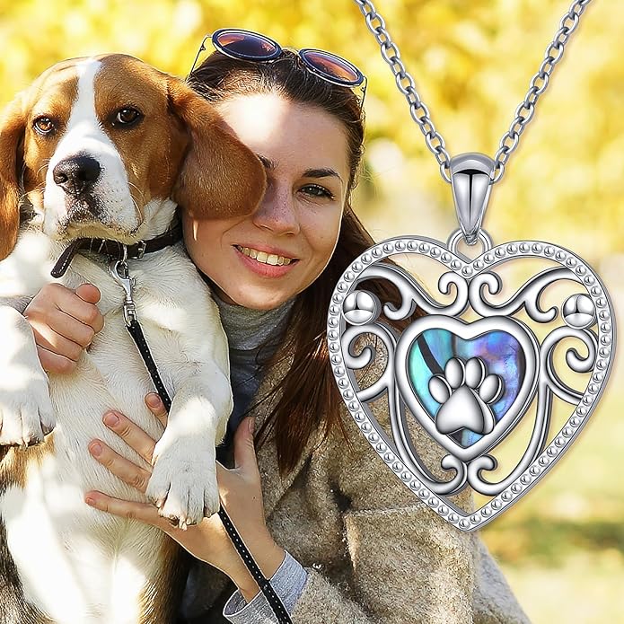 Ladytree S925 Sterling Silver Puppy Dog Cat Pet Paw Print Pendant Necklace 18 inches