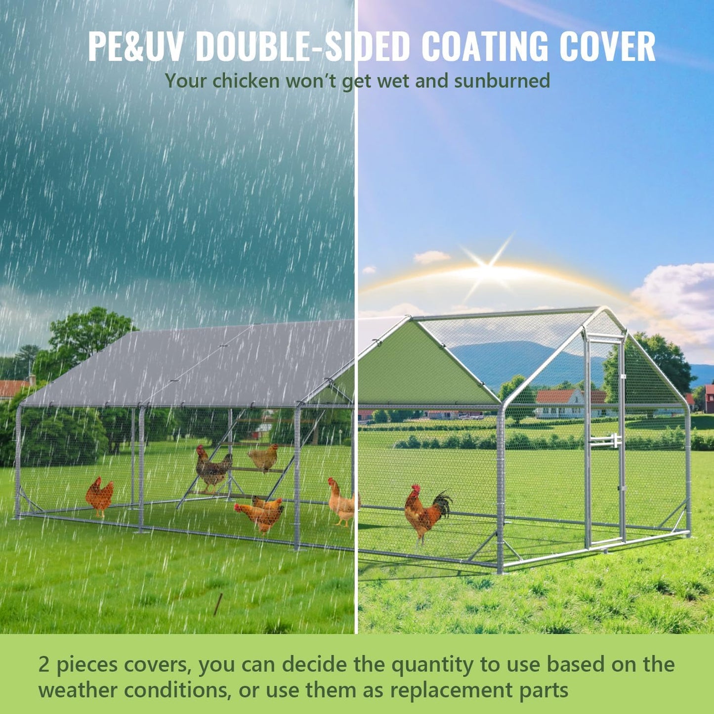 Large Metal Chicken Coop, 10x20x6.5FT Chicken Runs for Yard with Cover