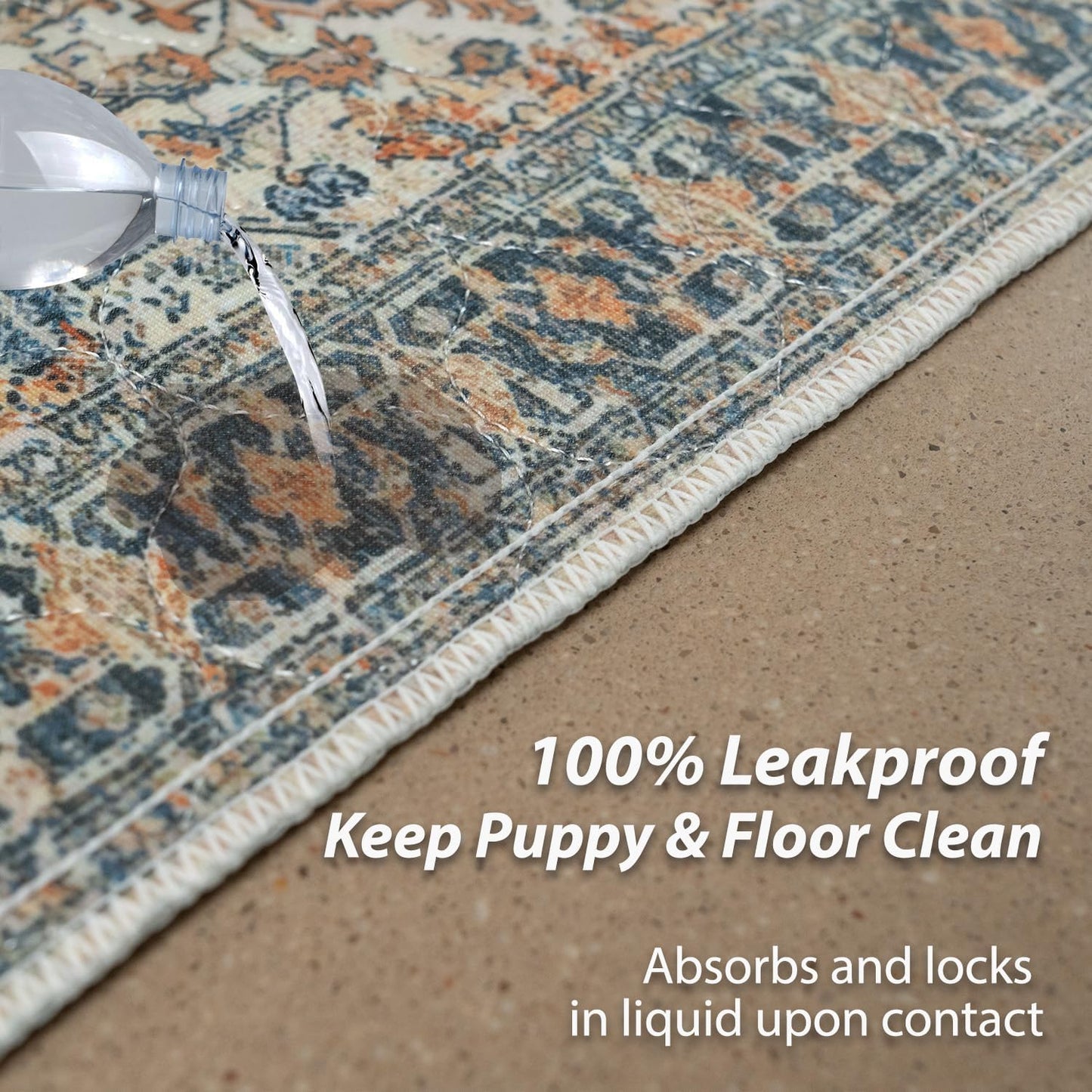 nunubaby Washable Pee Pads for Dogs, Stylish, Non-Slip and Leak-Proof Pee Pads. Reusable Potty Pads for Dogs for Crates and Floors.(Beige/Multi, 48" x48" )