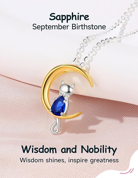 Birthstone Necklace for Women Girls, Cat Necklaces 925 Sterling Silver Teardrop Pendant 18K Gold-Plated Birthstone Jewelry Gifts for Birthday Easter