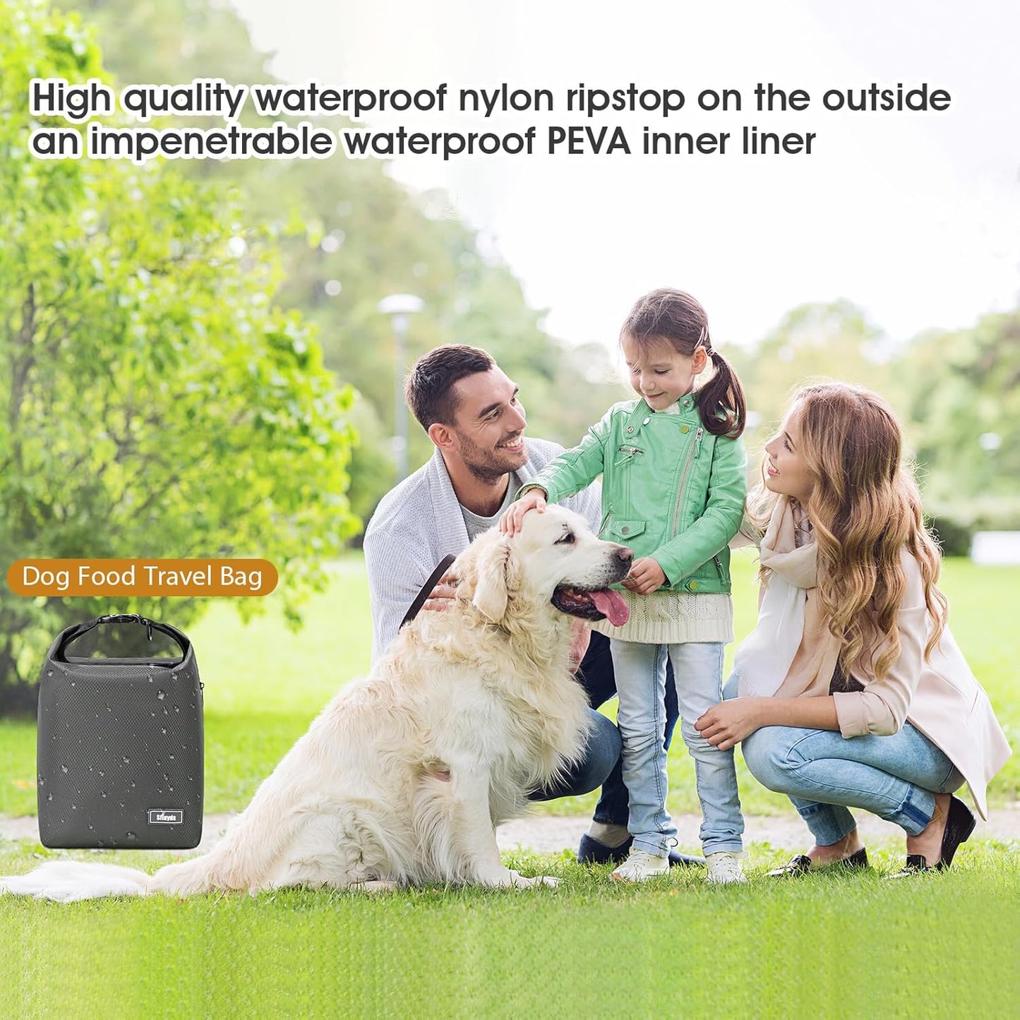 Waterproof Pet Food Storage Bag,Dog Food Container 12 lb w/2PCS Collapsible Dog Travel Bowls and Zipper Side Pocket(Gray, Small)