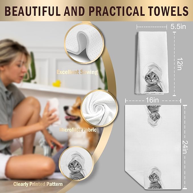 Funny Cat Hand Towels, Cat Gifts for Women, Funny Cute Hand Towels for Bathroom,16x24 Inches