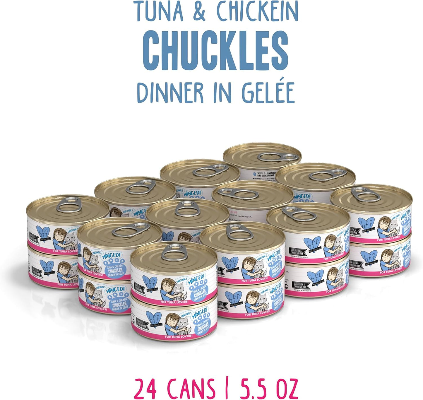 Weruva BFF Minced Natural Wet Cat Food, Tuna and Chicken Chuckles in Gelee, 5.5oz Can, Pack of 24