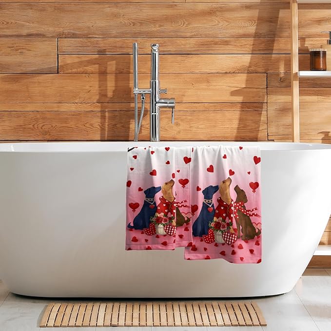 Giwawa Valentine Dog Hand Towels Set of 2 Romantic Love Soft Microfiber Absorbent Fingertip Face Towels for Bathroom Home Kitchen Hotel Spa