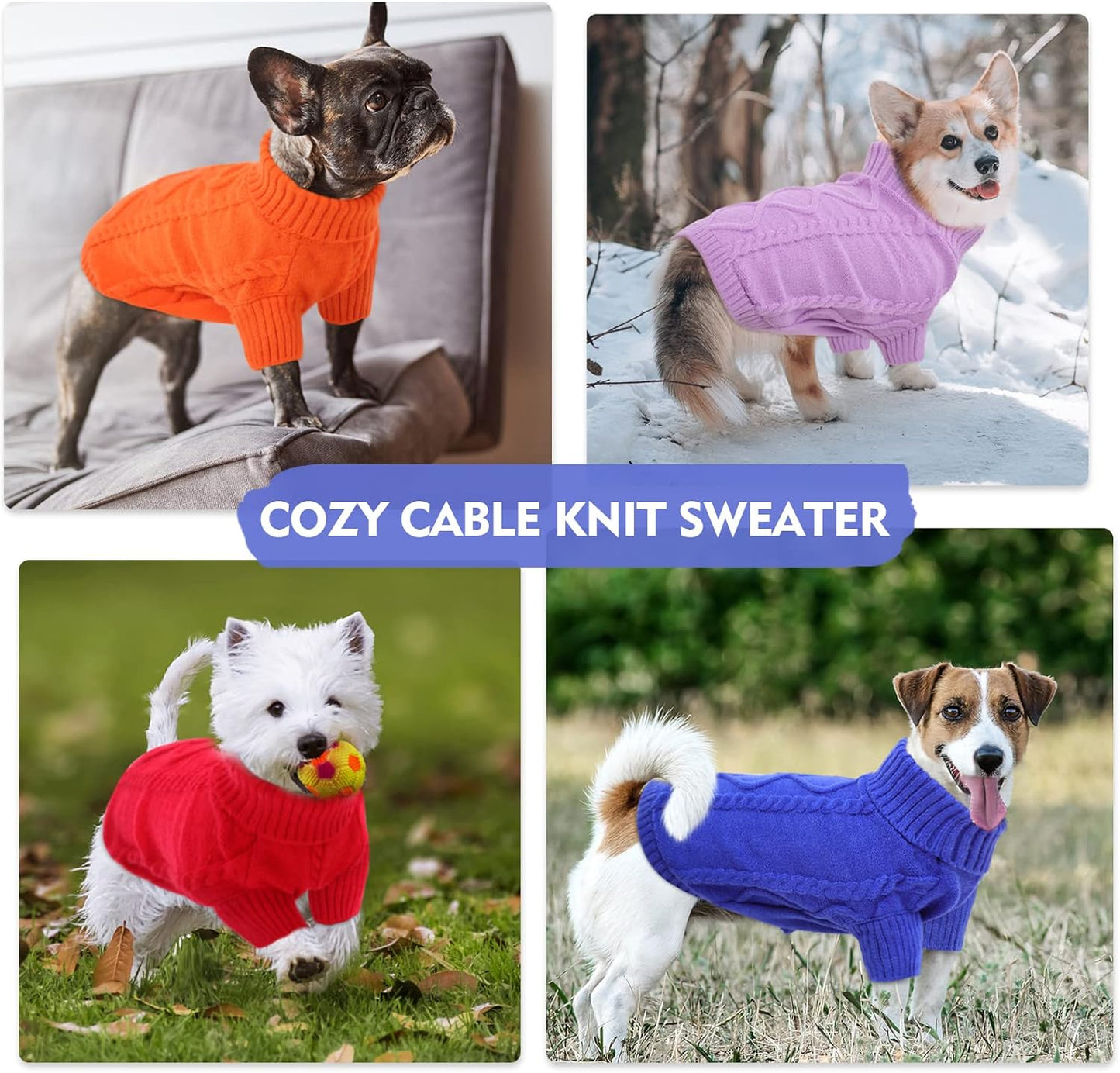 Queenmore Small Dog Pullover Sweater, Cold Weather Cable Knitwear, Classic Turtleneck Thick Warm Clothes for Chihuahua, Bulldog, Dachshund, Pug (Red, X-Large)