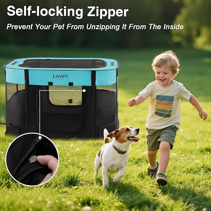 Love's Cabin Medium Dog Tent Crate, Portable Foldable Pop Up Dog Kennel Playpen with Carrying Case (Green)