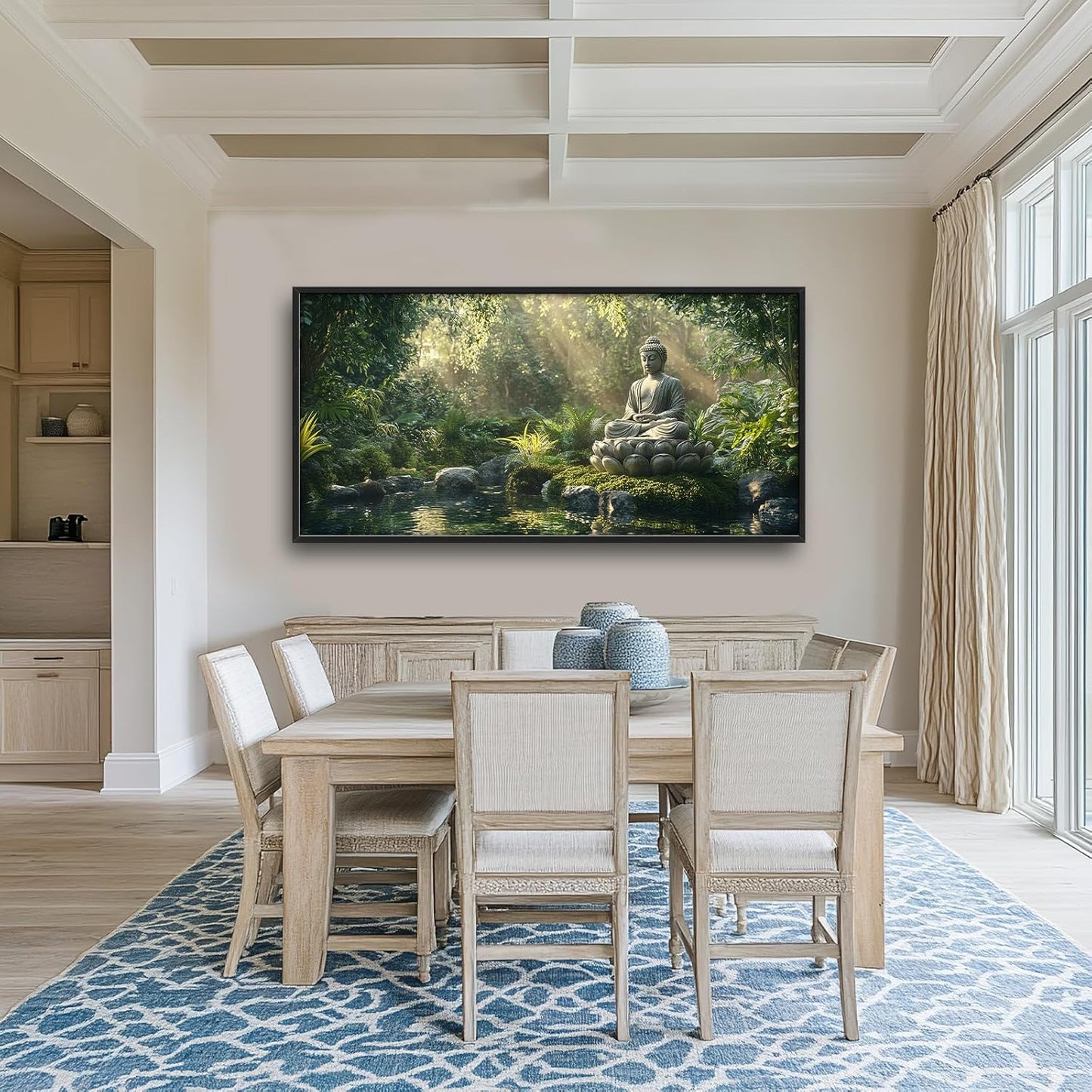 Large Buddha Forest Wall Art for Living Room, Framed Oversized Tree Lake Wall Decor, Nature Landscape Canvas Painting Modern Artwork Home Decoration for Dining Room Bedroom Office 60"x30"