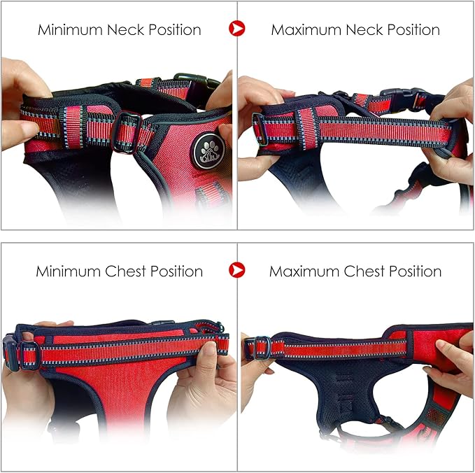 NESTROAD No Pull Dog Harness,Adjustable Oxford Dog Vest Harness with Leash,Reflective No-Choke Pet Harness with Easy Control Soft Handle for Large Dogs(Large,Red)