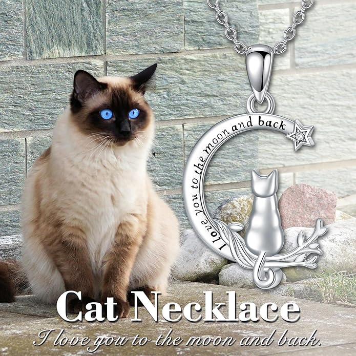 Cat Necklace S925 Sterling Silver Pendant Necklaces for Women Cat Jewelry Mothers Day Christmas Gift for Mother Daughter and Friends