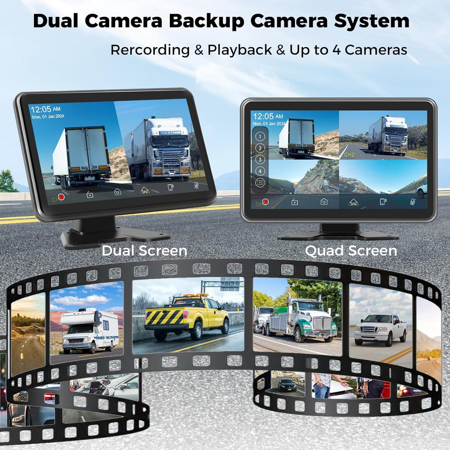 HD1080P Wired Backup Camera System with Apple Carplay & Android Auto,10'' Touch Screen Monitor, 2 Rearview Reverse Cameras, Night Vision, IP68-rated Backup Camera for Trucks, RVs, Trailers