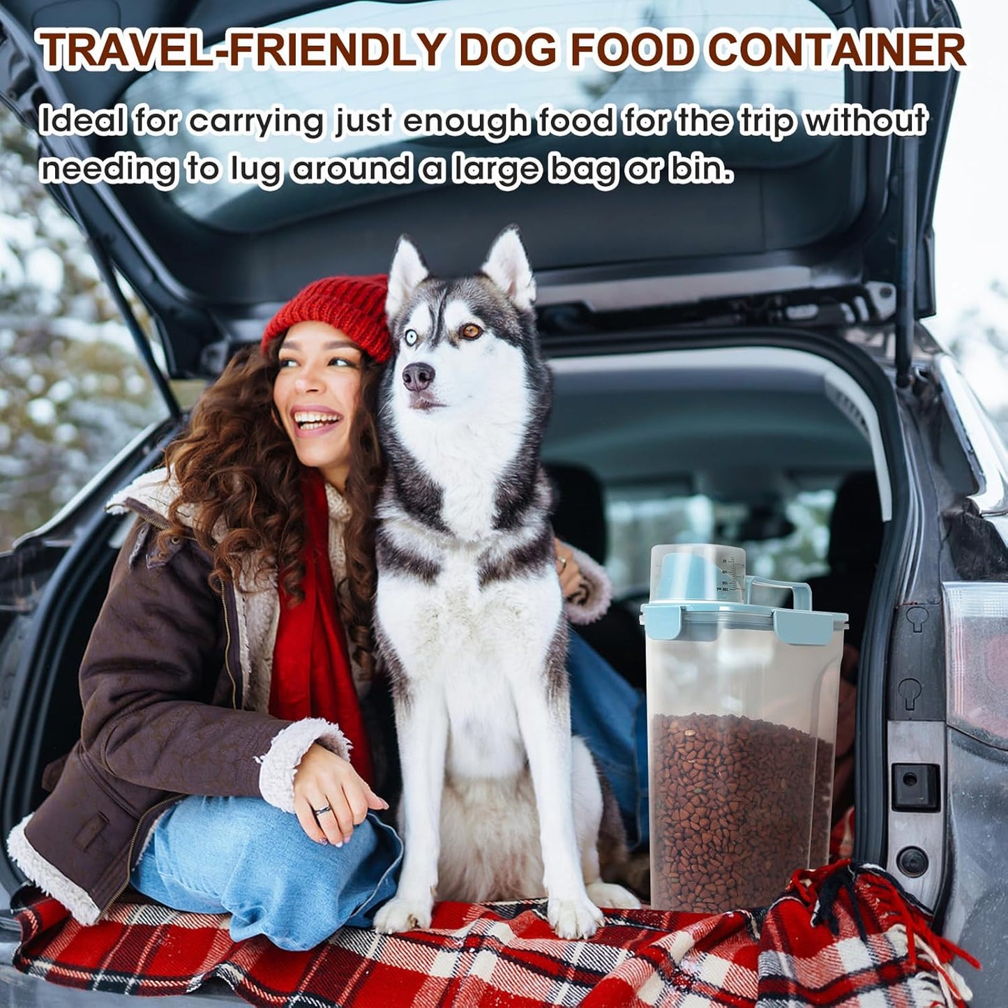 TBMax Dog Food Storage Container 5-7 lbs, Airtight Cat Food Container with Large Spout & Measuring Cup, Pet Food Storage Dispenser for Kibble Storage, Dog Treat Bird Seed Container -Light Blue