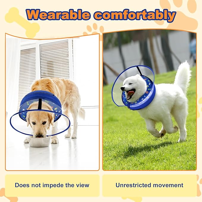 Dog Cone Collar with Enhanced Anti-Licking, Inflatable Dog Cone After Surgery, Adjustable Size with Soft Padding for Small Medium Large Dogs - Blue/M+