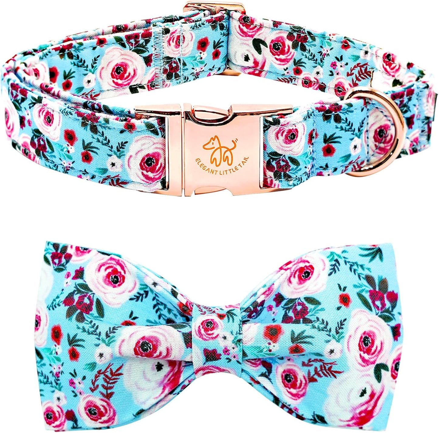 Elegant little tail Dog Collar, Rose Print Pet Collar Summer Dog Collar Durable Metal Buckle Dog Collars Cotton Pet Adjustable Dog Collars for X-Large Dogs