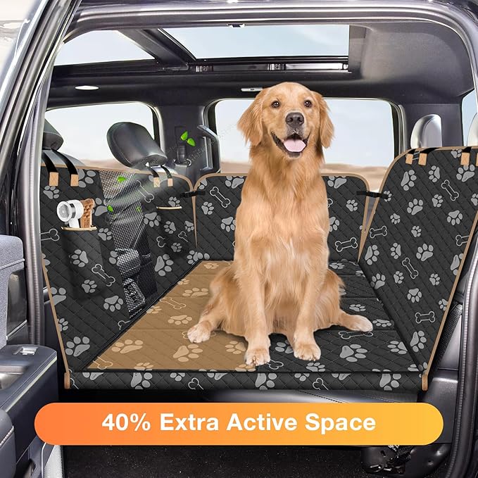 Dog Car Seat Cover for Back Seat, Larger Dog Car Bed Cover with Strong Bottom, Car Back Seat Extender Hammock for Full Size Truck/SUV Black 8 Panels Black Foot Print