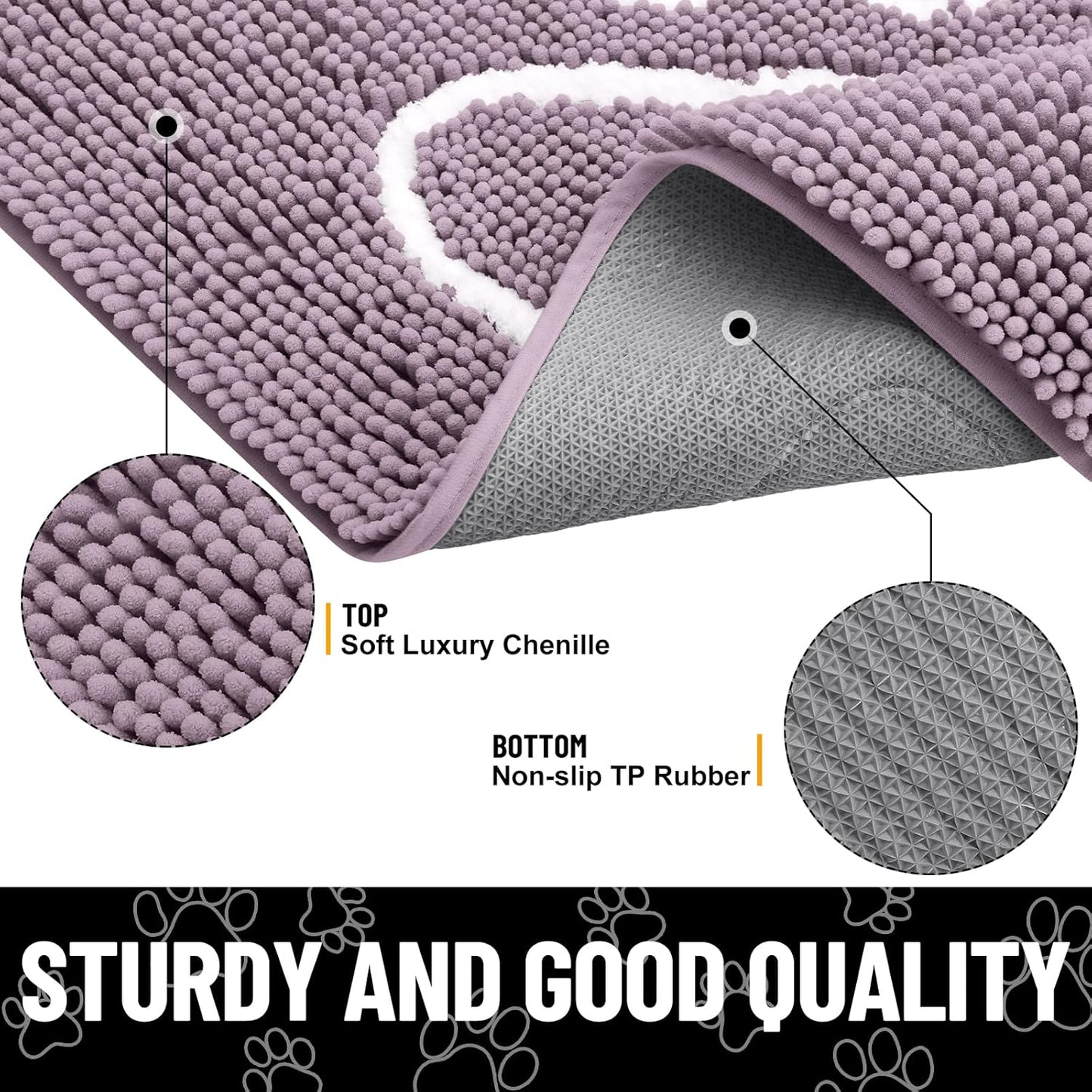 Smiry Dog Door Mat for Muddy Paws, Absorbent Dirt Trapper Non Slip Quick Dry Washable Chenille Mat for Mud Dogs, Entry Rug for Indoor and Outdoor (48x30 Inches, Deep Plum)