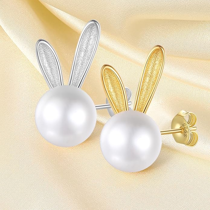 Rabbit Cat Earrings Freshwater Pearl Earrings Sterling Silver Stud Earrings for Women Gifts