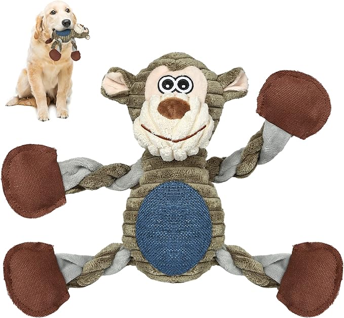 Dog Toys for Large Dog - Plush Squeaky Medium & Small Dog Toys - Stuffed Animals Puppy Toys - Funny Cute Dog Toys for Dog Birthday Presents (Monkey)