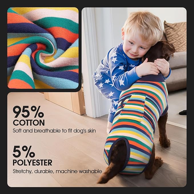 FUAMEY Recovery Suit for Dogs After Surgery,Soft Breathable Dog Bodysuit E-Collar & Cone Alternative Surgical Suit,Male Female Dog Neuter Spay Suits Anti Licking Wounds Onesie Dark Blue Stripes L