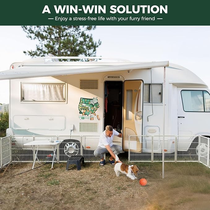 FXW Rollick Unleashed Dog Playpen for Indoor, Yard, RV Camping, 40 inch 16 Panels for Medium and Large Dogs, White│Patented