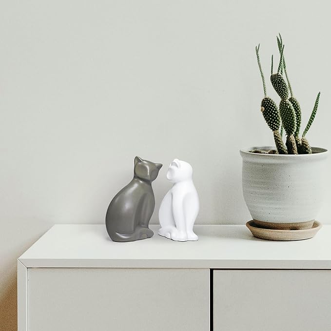 ECYC Minimalist Ceramic Lucky Cat Statue Living Room Desk Animal Figurine Decoration, White