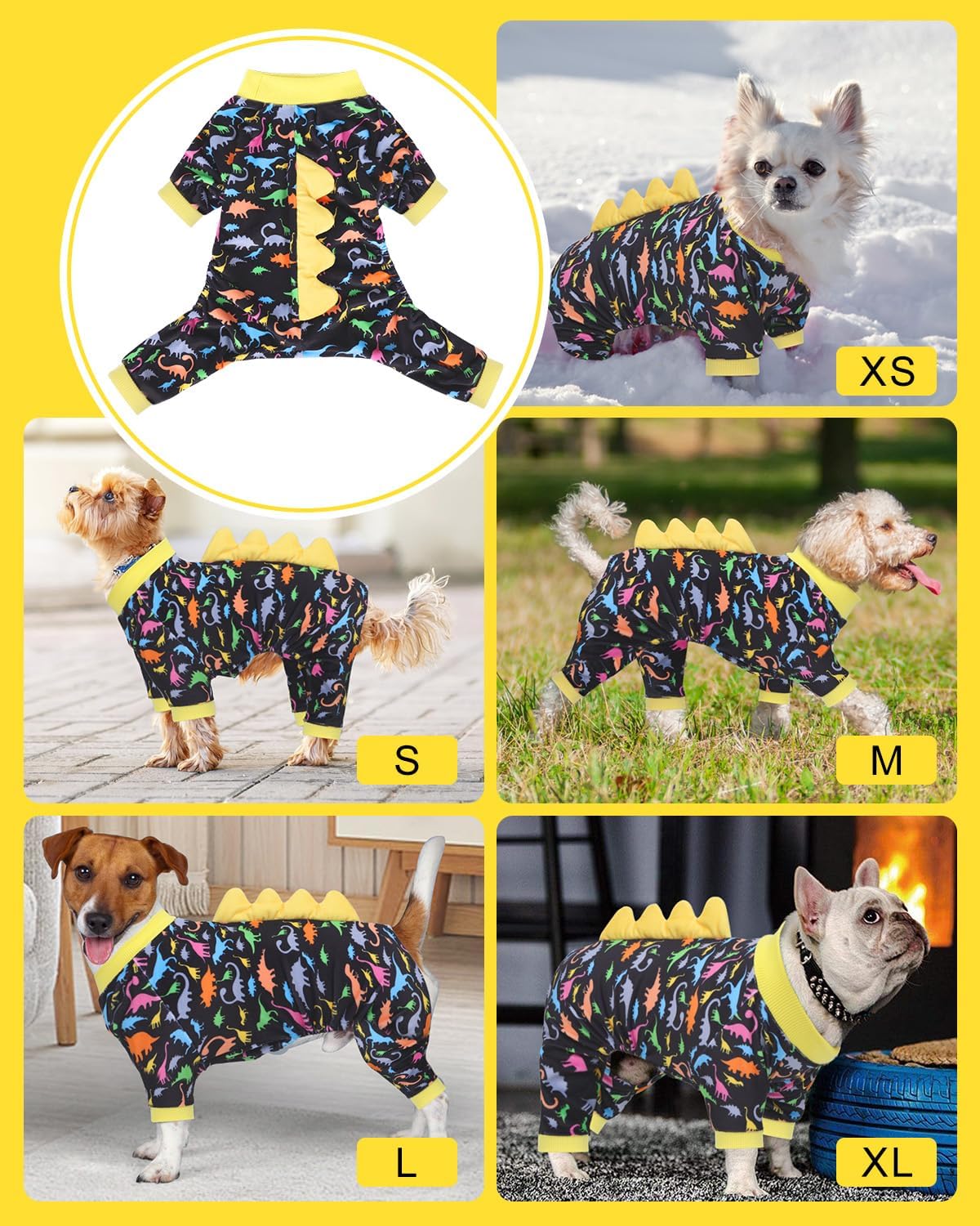 CuteBone Dinosaur Costume Dog Pajamas, Stretchy Spandex Crystal Velvet Sleepwear Coat for Small Dogs, Soft & Warm Pet Outfit Clothes for Cold Weather, Cozy Pullover Design COSP01L