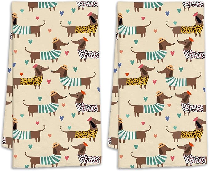 Cute Dog Hand Towels Set of 2,Dachshunds Hearts Bath Hand Towels for Bathroom Decorative Soft Absorbent Dish Towels for Kitchen Bathroom Gym Hotel Spa Sport 16x24 Inches