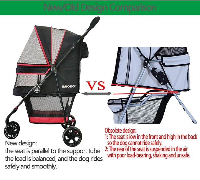 ROODO Escort 3 Wheel Dog Cat Pet Stroller for Small/Medium Dogs Cats Best Lightweight Foldable Portable Compact Jogger Travel All Terrain Pet Gear System Puppy Doggie Bunny Kitty Stroller(Black)