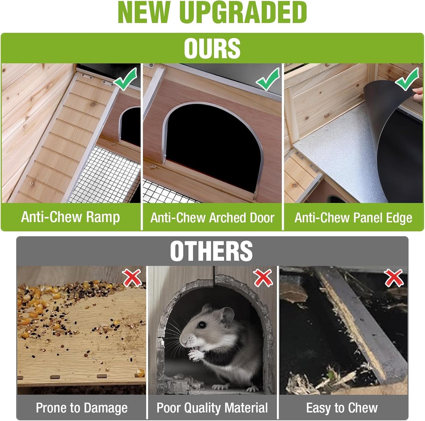 GUTINNEEN Wooden Rabbit Hutch Bunny Cage Guinea Pig Cage with Legs for Indoor & Outdoor, 2-Story Small Animal Cage with Leakproof Pull-Out Tray for Bunnys, Guinea Pigs, Hamsters (Natural Wood)