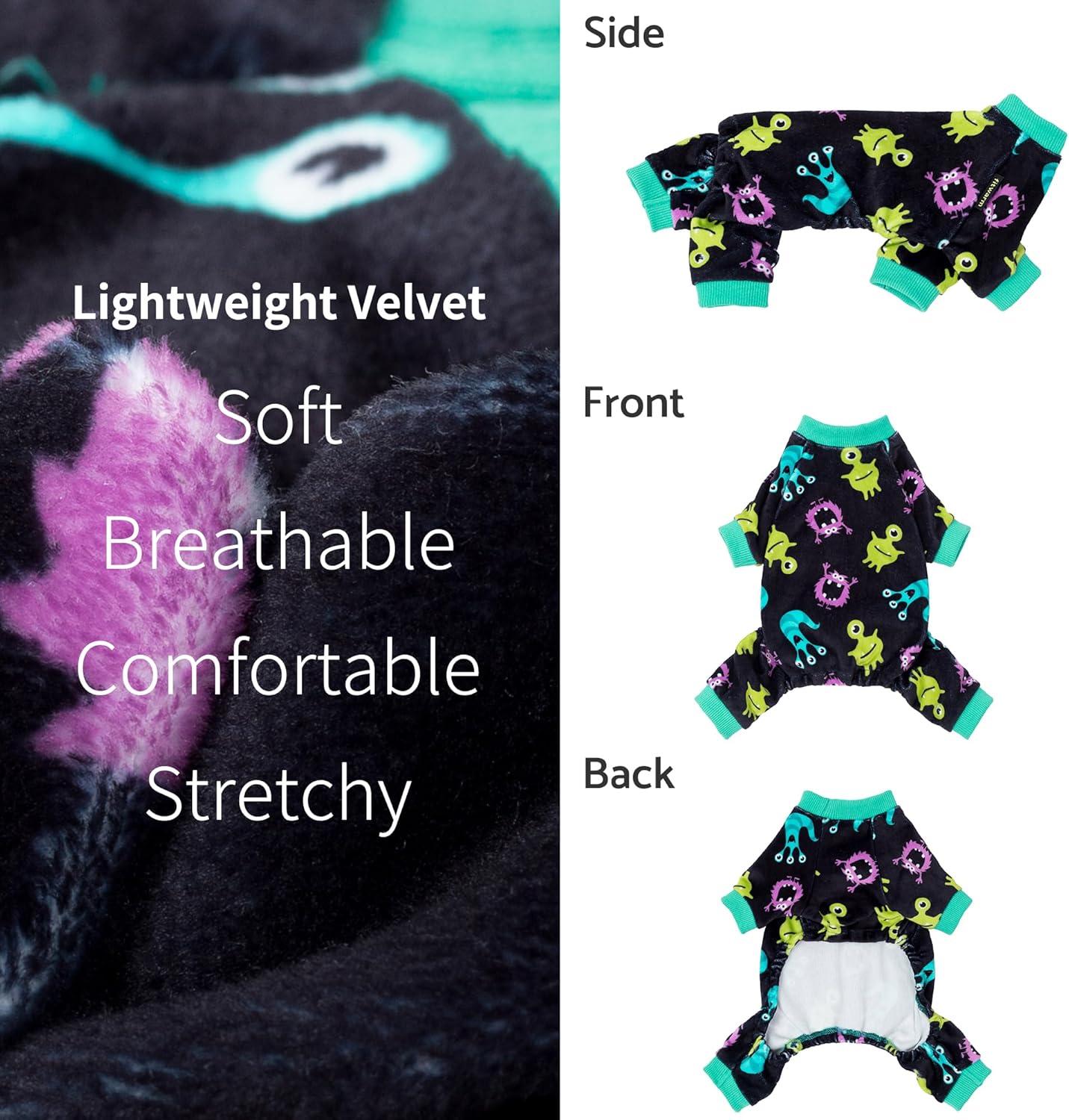 Fitwarm Cute Monster Halloween Dog Pajamas, Funny Costumes for Small Dogs Boy Girl, Festive Pet Clothes, Green, Purple, Black, XL