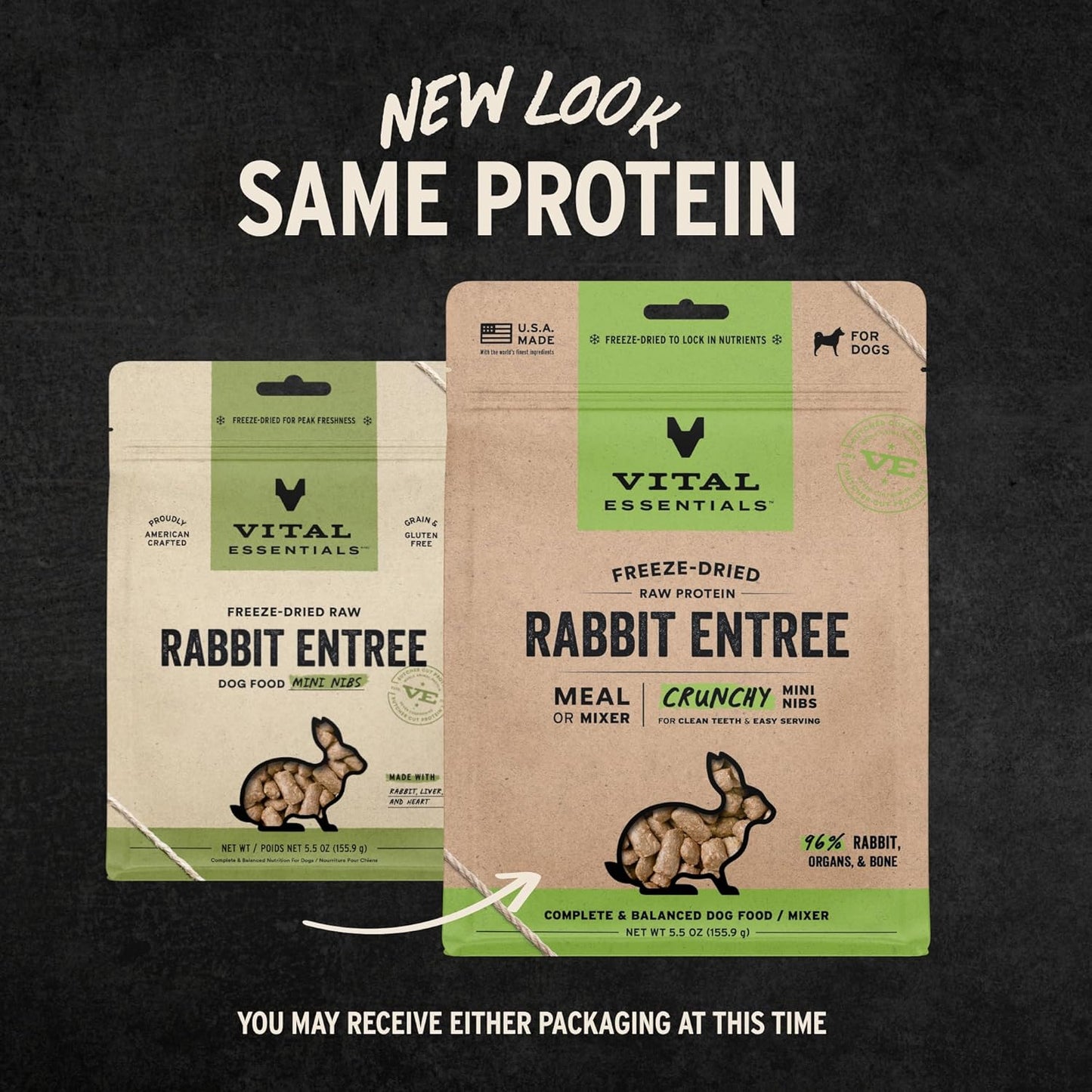 Vital Essentials Freeze-Dried Raw Rabbit Meal or Mixer Dog Food Crunchy Mini Nibs, 5.5 oz