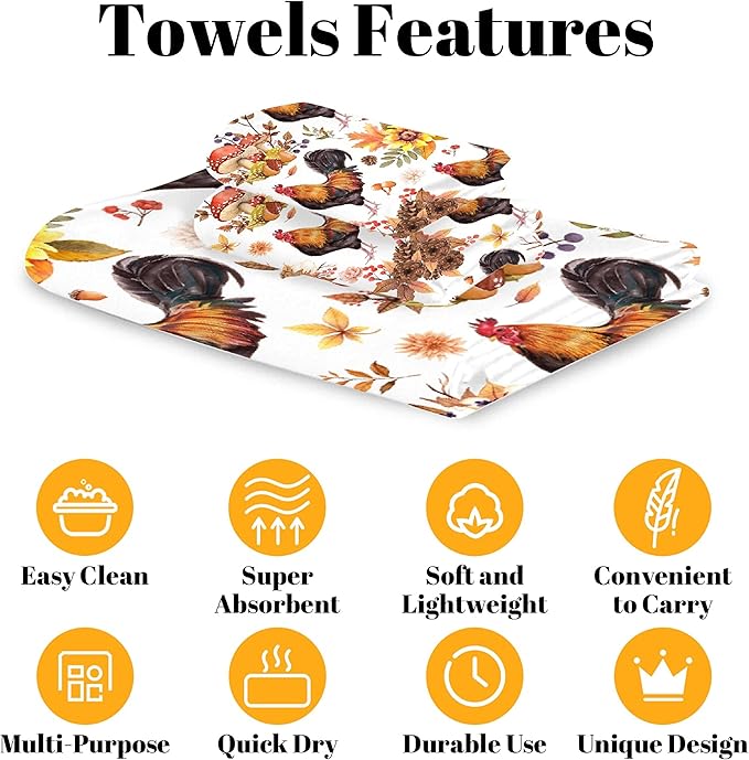Gaming 3 Piece Towel Bathroom Sets, 1 Bath Towel, 1 Washcloth, 1 Hand Towel, Cotton Fast Dry Soft Absorbent Towel Set for Home Kitchen Family (Fall Chicken)