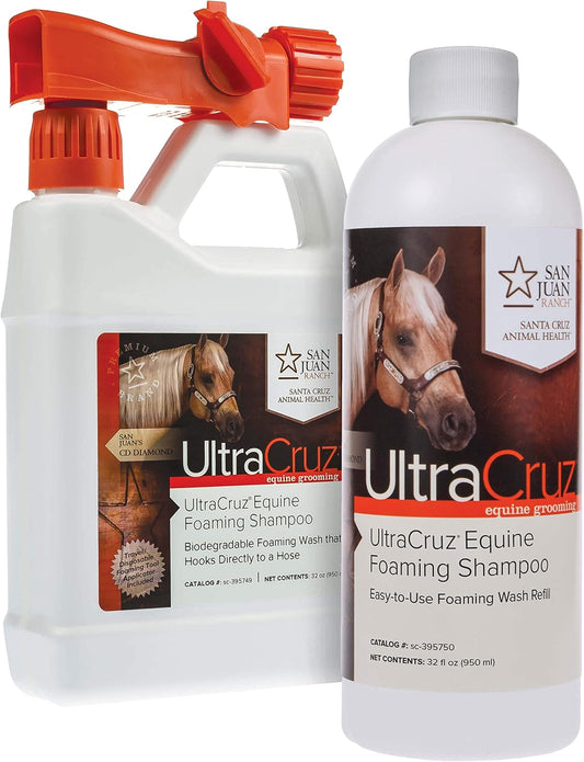 UltraCruz Equine Foaming Horse Shampoo with Travel Applicator and Refill Bundle, 32 oz Each