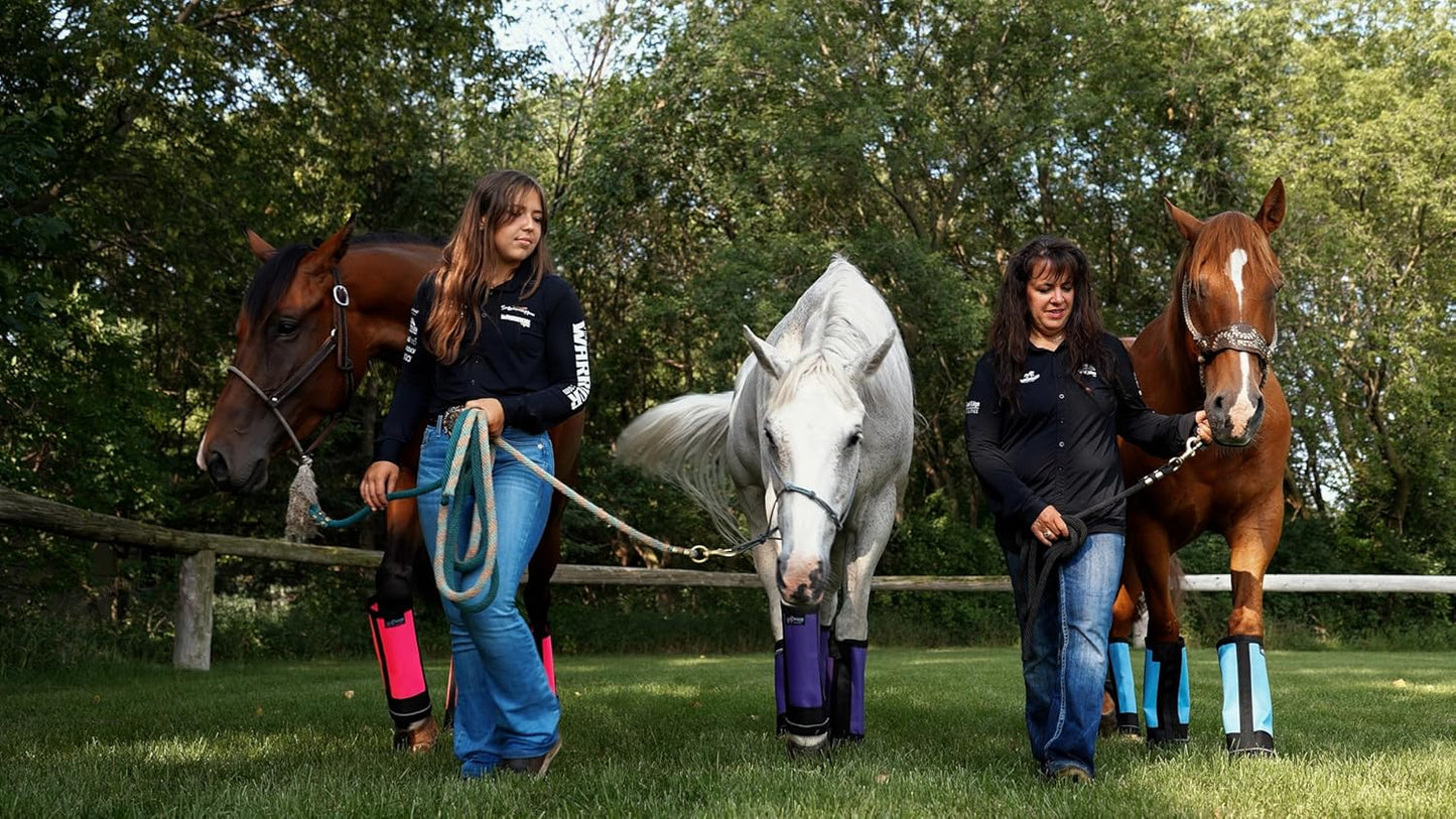 Warrior Fly Boots for Horses - Breathable Mesh Horse Boots for Fly Protection & Leg Comfort - Set of 4 (The Warrior, Neon Pink)