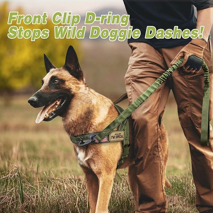 Forestpaw No Pull Dog Harness - Soft Flannel Padded Tactical Dog Vest Harness with Quick Release Buckle, Adjustable Reflective Pet Harness for Small Medium Dogs Walking Training,Green S