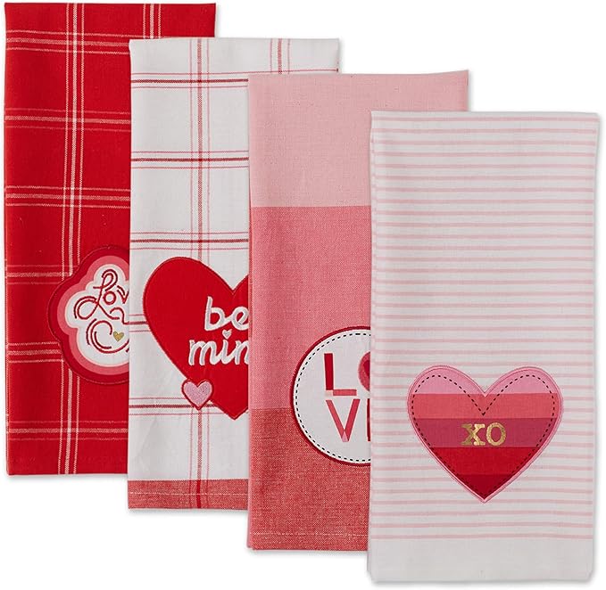DII Valentine's Day Collection Kitchen, Dishtowel Set, 18x28, Love Assorted, 4 Piece