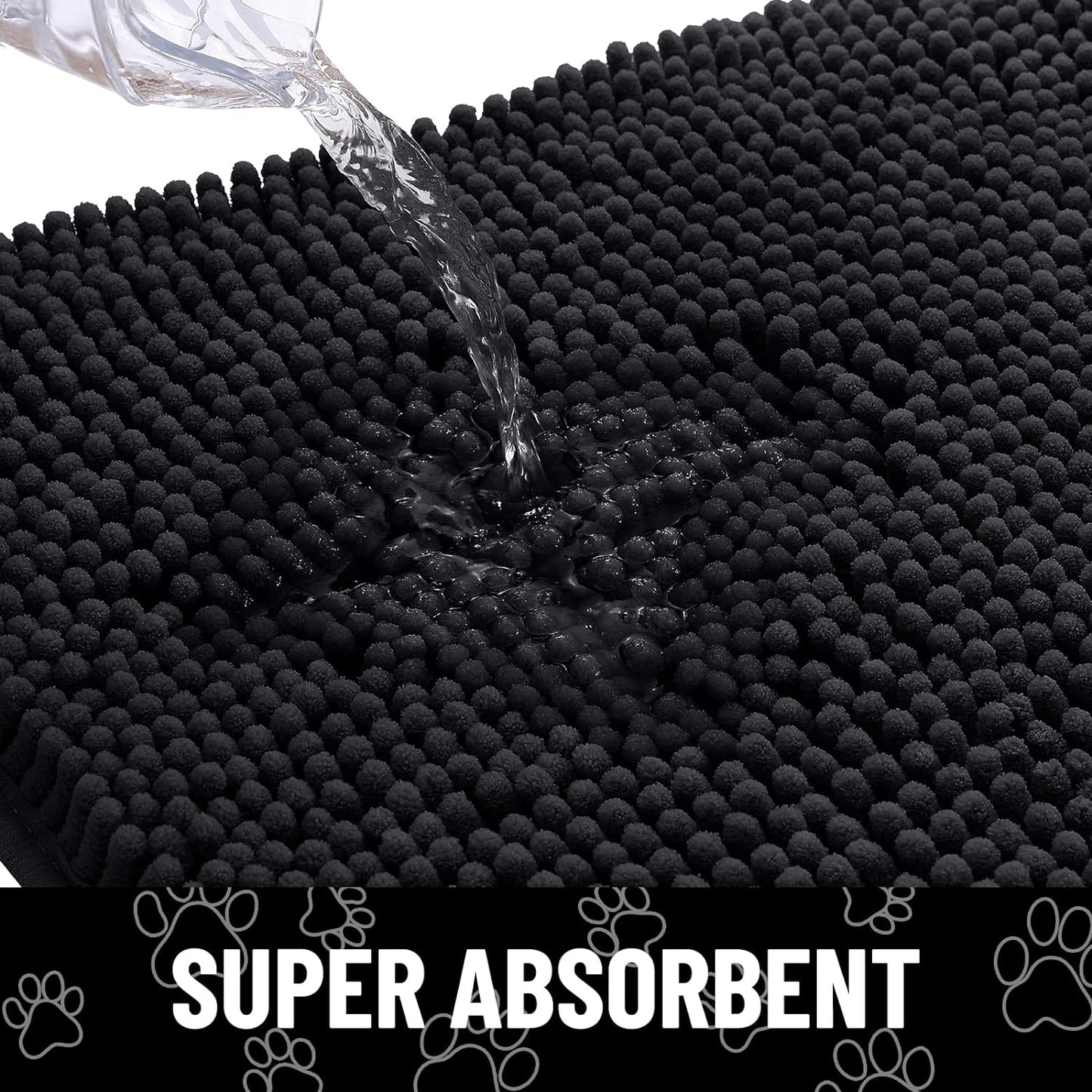 Smiry Dog Door Mat for Muddy Paws, Absorbent Dirt Trapper Non Slip Quick Dry Washable Chenille Mat for Mud Dogs, Entry Rug for Indoor and Outdoor (47x32 Inches, Black)